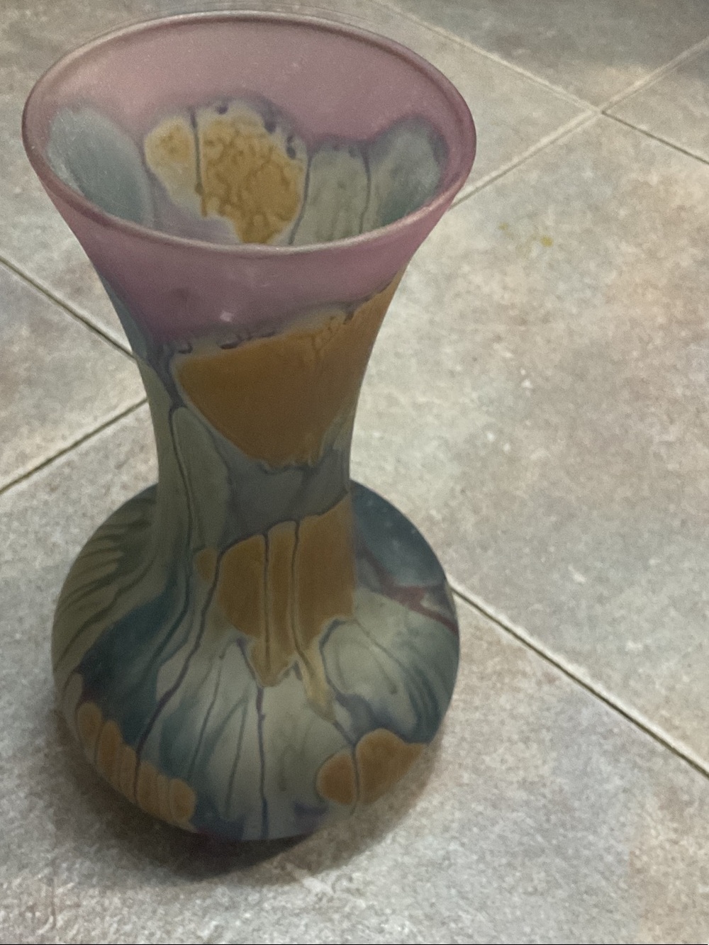 Art Glass Vase in Pink, Blue, and Gold – Nouveau art